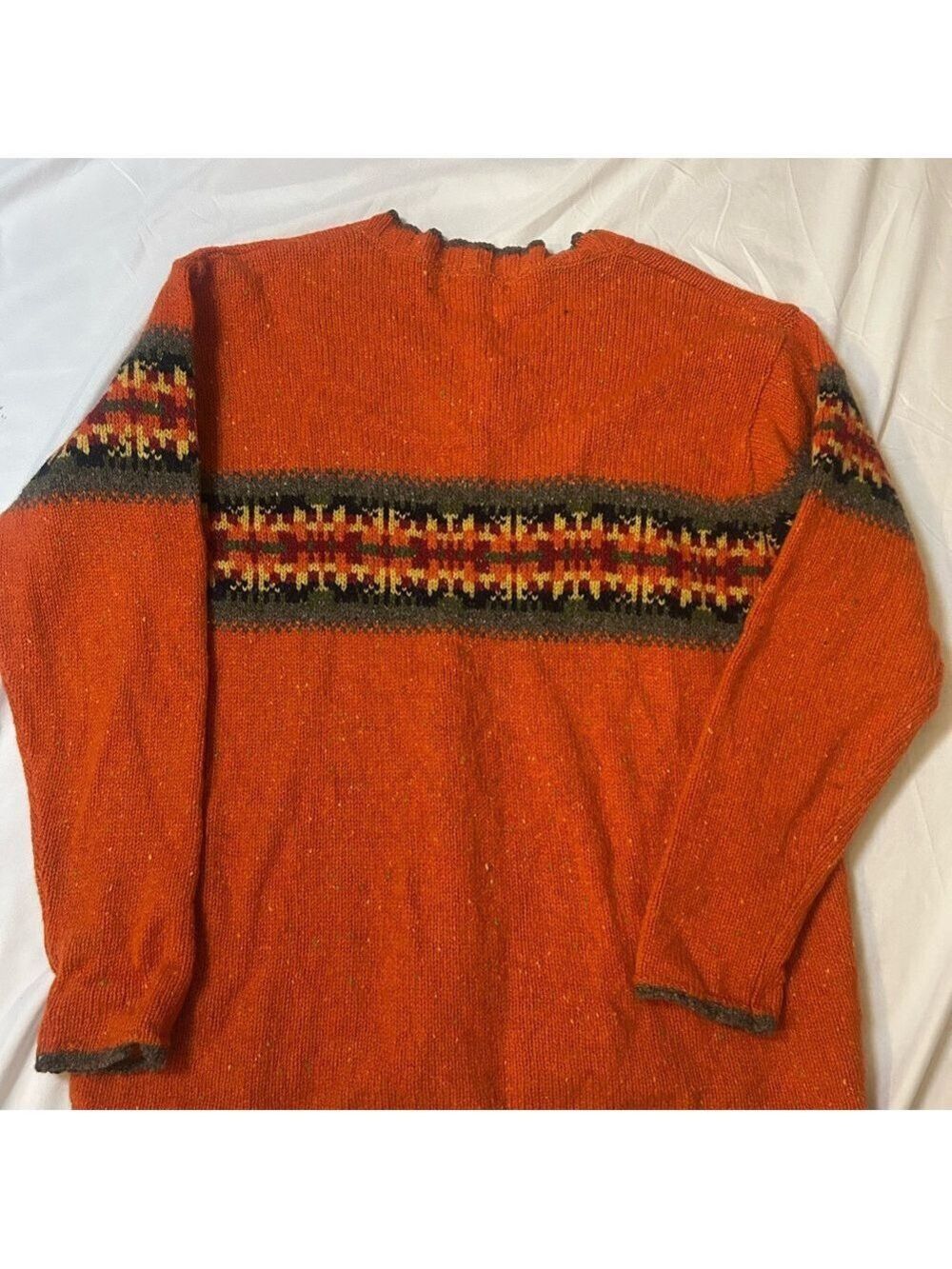 Vintage Eddie Bauer Medium Women’s Wool Blend Sweater Orange V-Neck Sweater Y2K - Picture 10 of 11